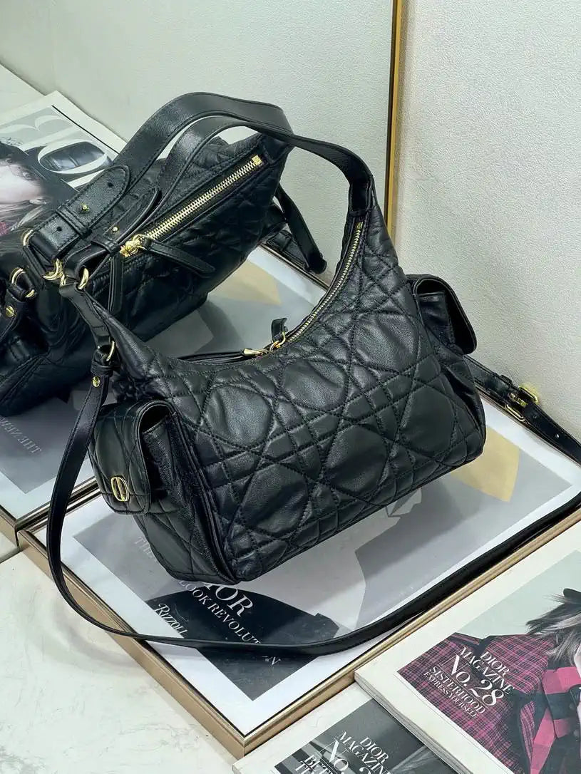 Dior Medium D-Dream Bag M6323 Black Macrocannage Lambskin