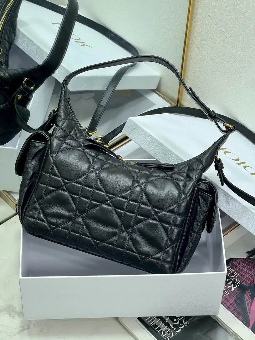Dior Medium D-Dream Bag M6323 Black Macrocannage Lambskin