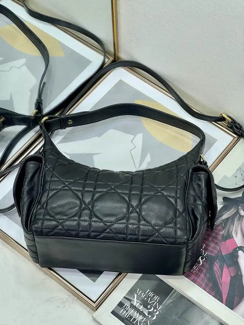 Dior Medium D-Dream Bag M6323 Black Macrocannage Lambskin