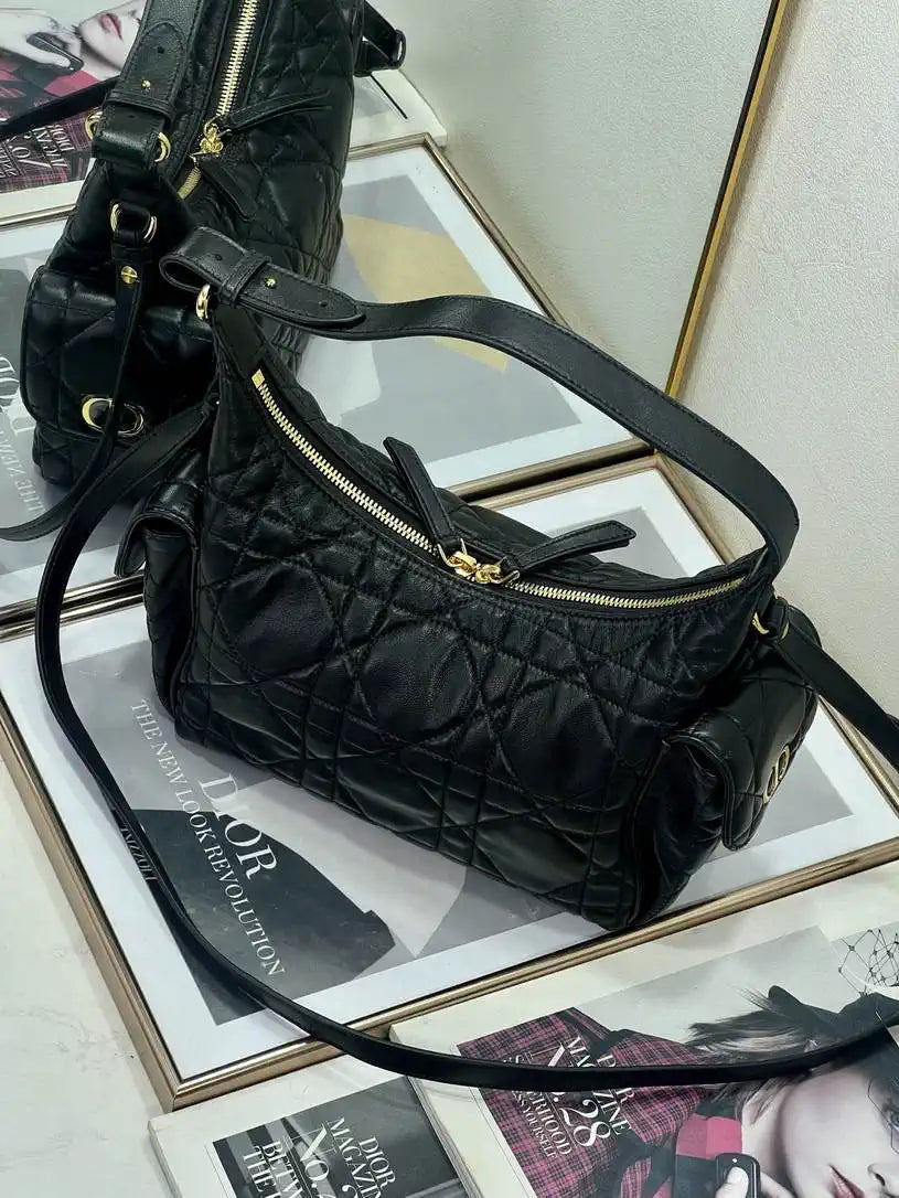 Dior Medium D-Dream Bag M6323 Black Macrocannage Lambskin
