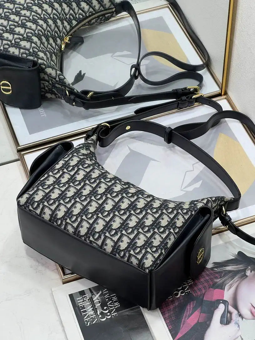 Dior Medium D-Dream Bag M6323 Blue Dior Oblique Jacquard and Smooth Calfskin