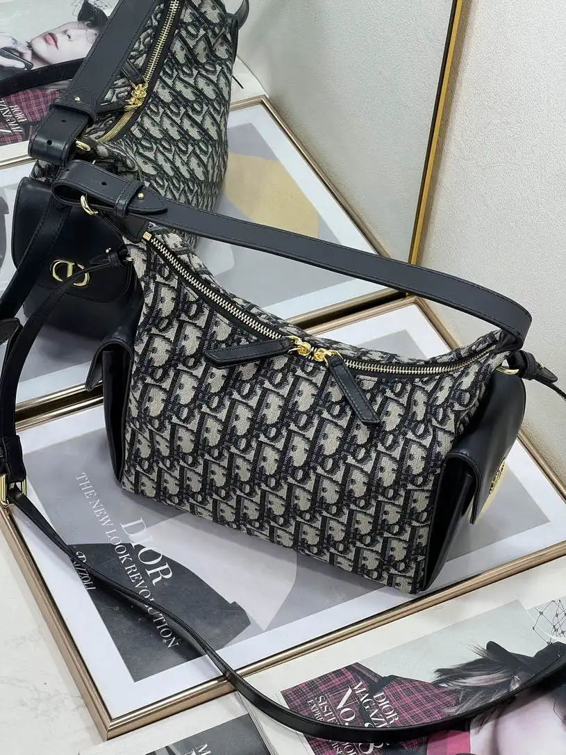 Dior Medium D-Dream Bag M6323 Blue Dior Oblique Jacquard and Smooth Calfskin