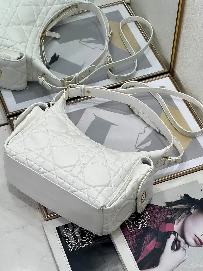 Dior Medium D-Dream Bag M6323 White Macrocannage Lambskin