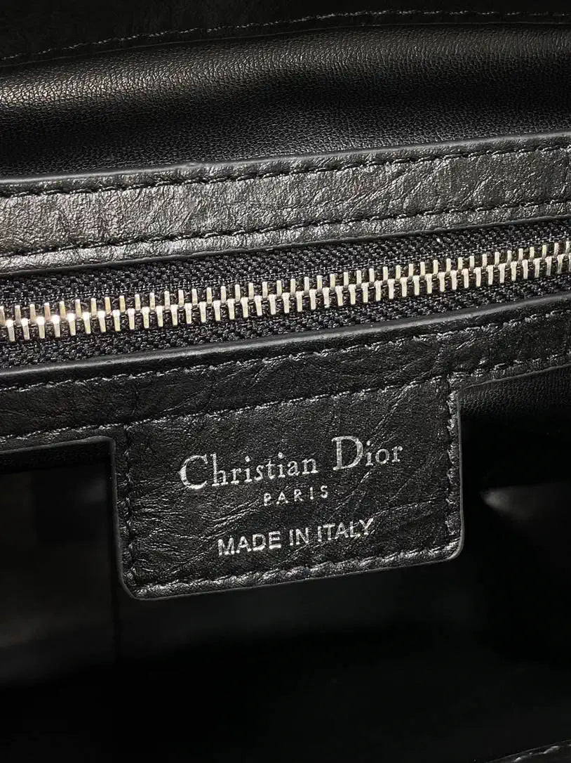 Dior Medium D-Motion Bag M2852 Black Macrocannage Crinkled Calfskin