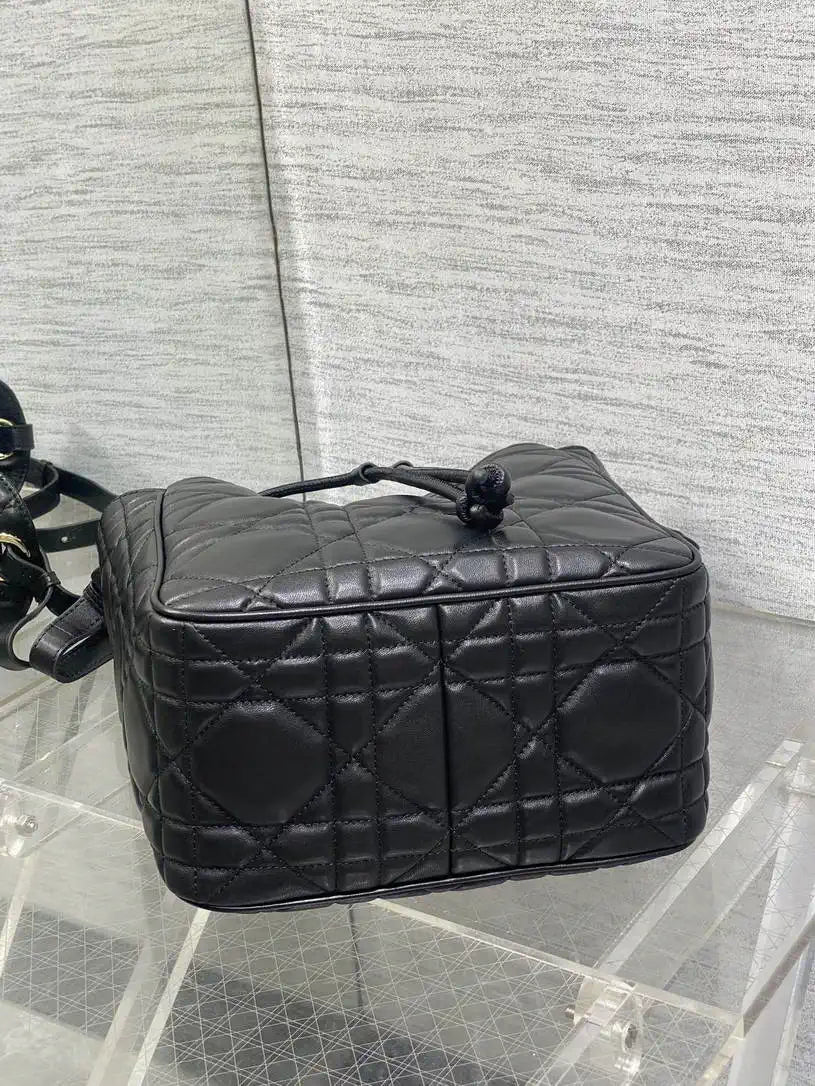 Dior Medium D-Motion Bag M2852 Black Macrocannage Lambskin