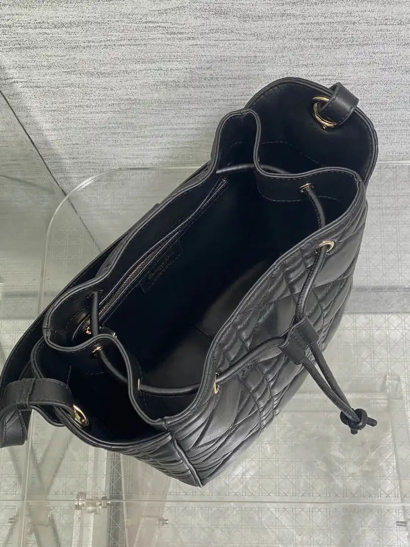 Dior Medium D-Motion Bag M2852 Black Macrocannage Lambskin