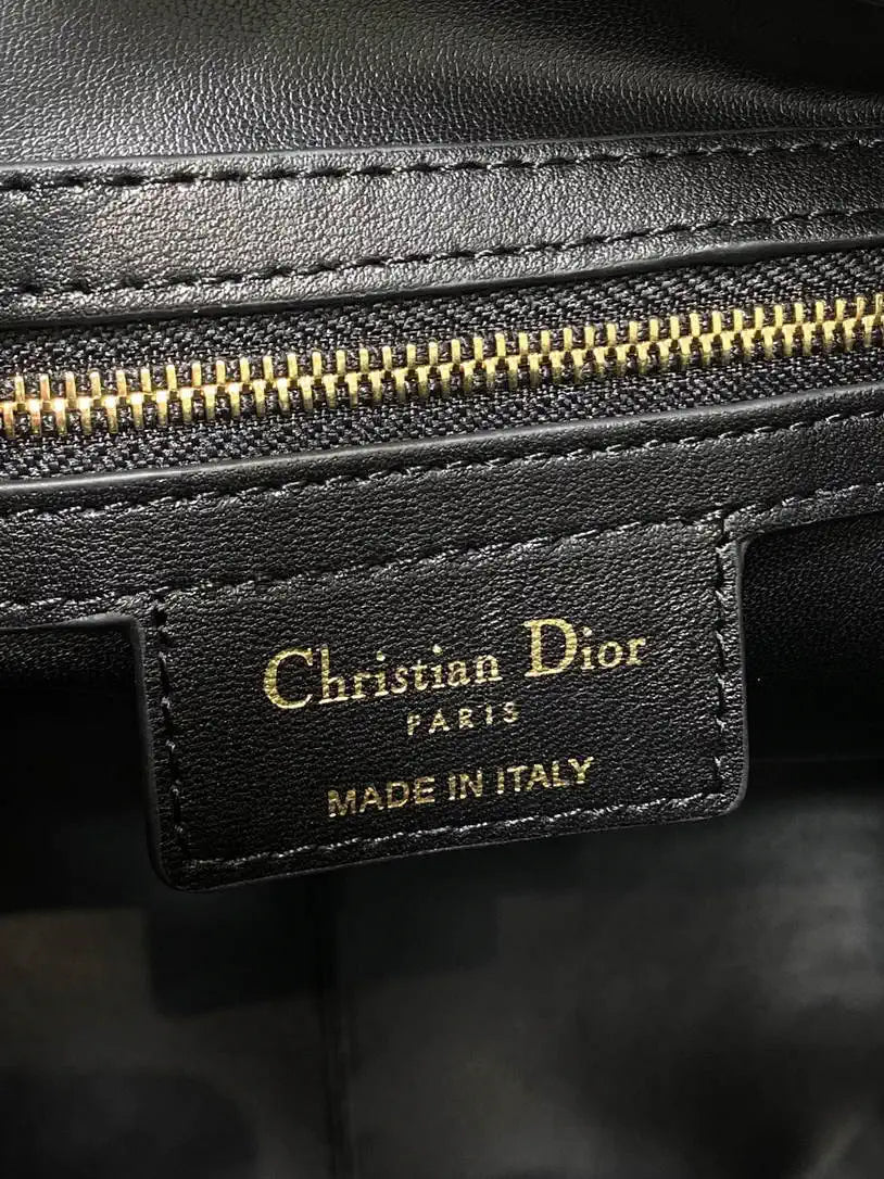 Dior Medium D-Motion Bag M2852 Black Macrocannage Lambskin