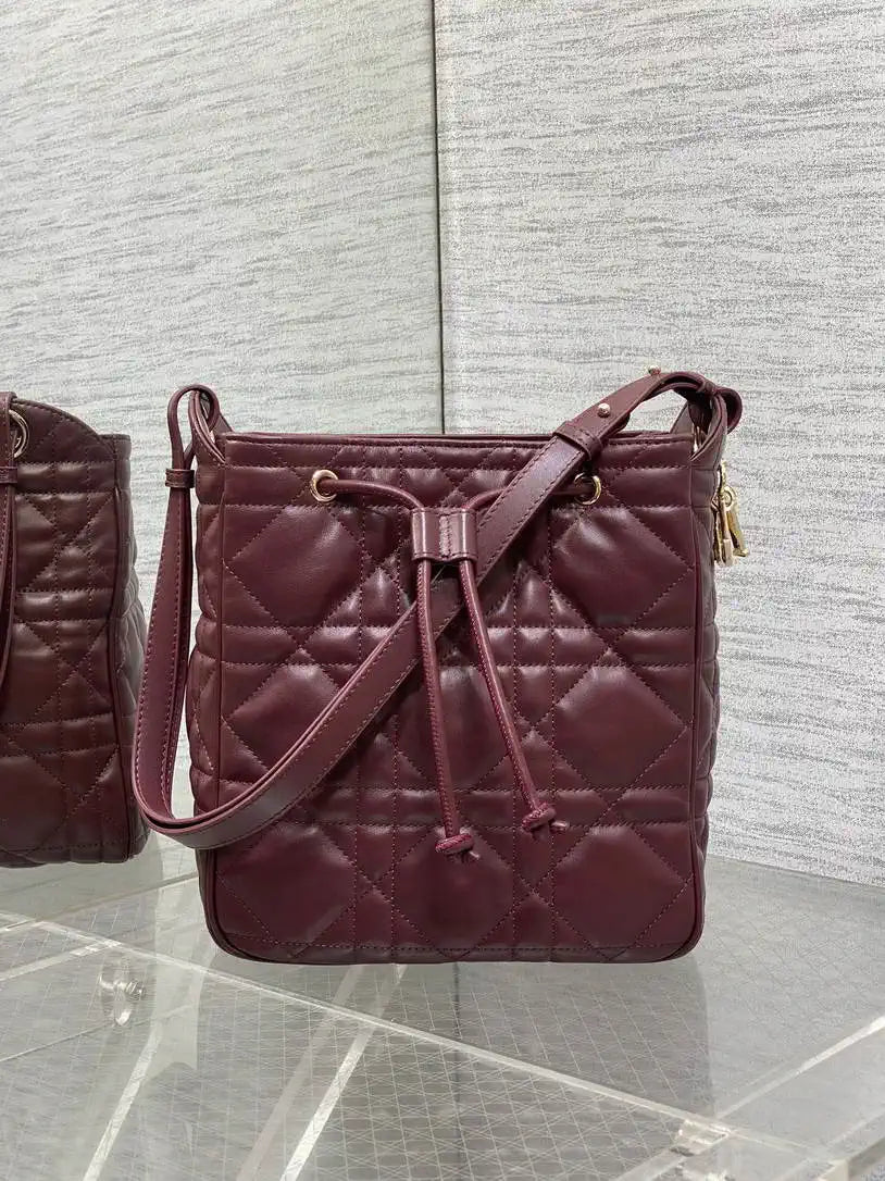 Dior Medium D-Motion Bag M2852 Wine Red Macrocannage Lambskin