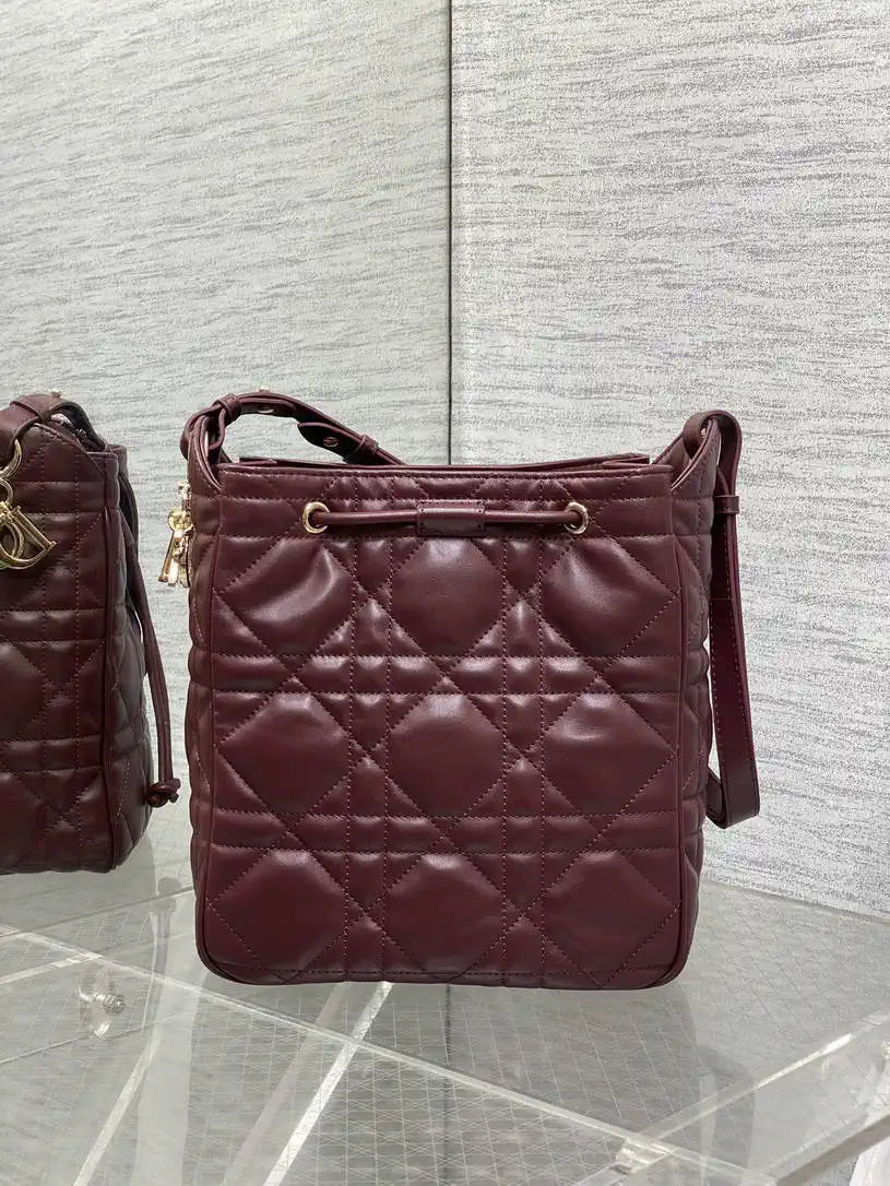 Dior Medium D-Motion Bag M2852 Wine Red Macrocannage Lambskin