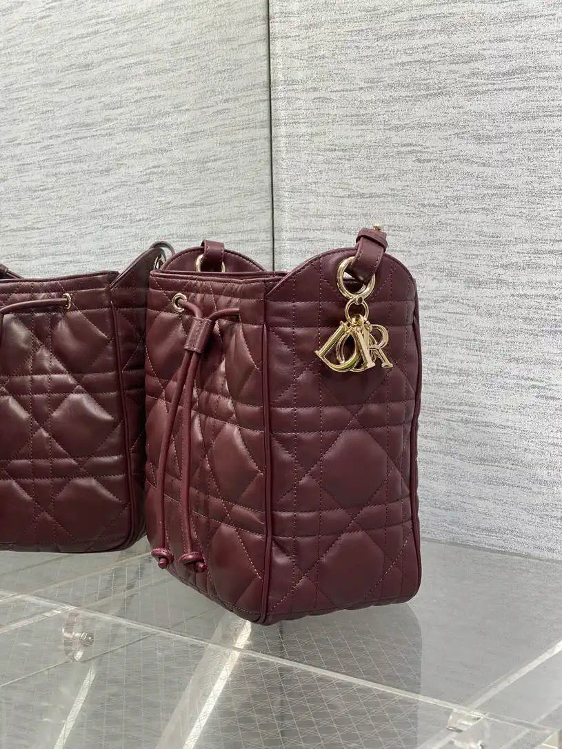 Dior Medium D-Motion Bag M2852 Wine Red Macrocannage Lambskin
