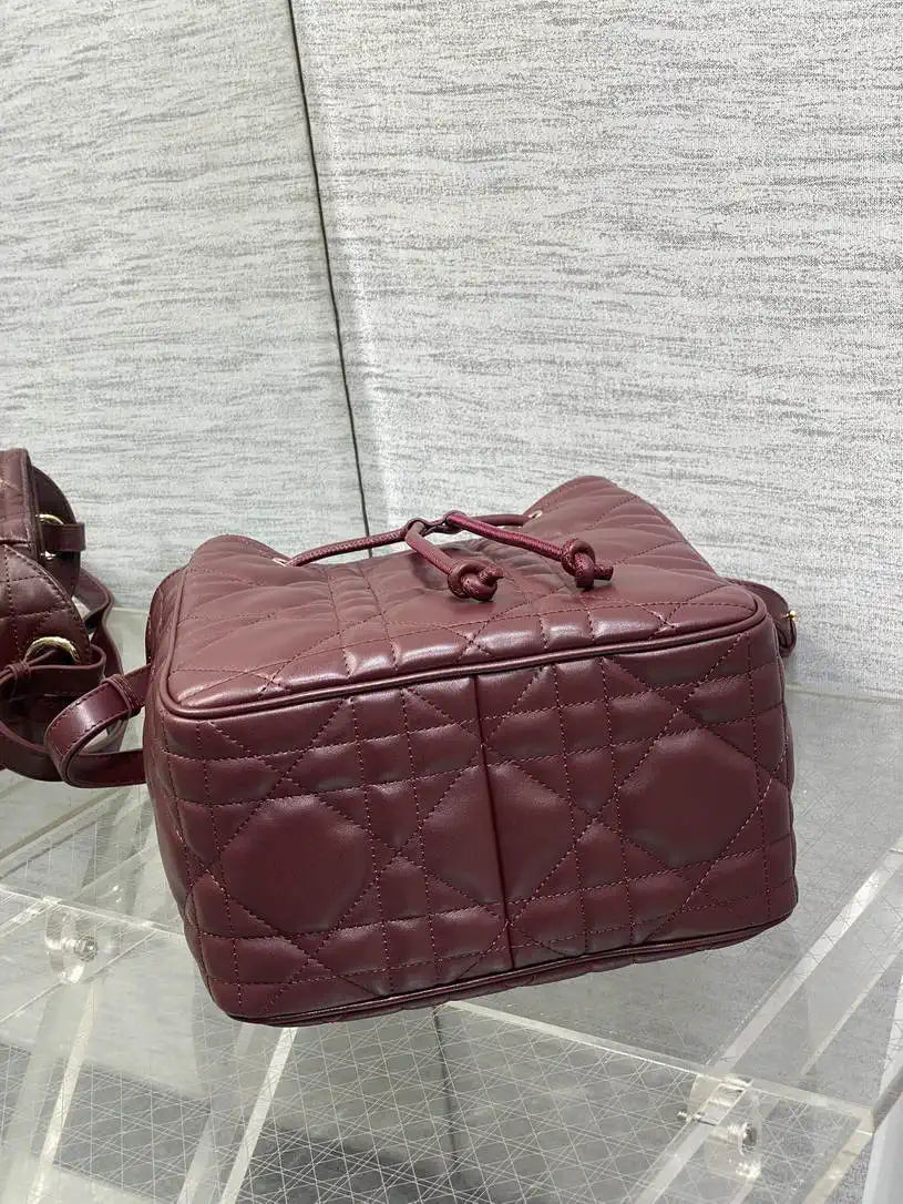 Dior Medium D-Motion Bag M2852 Wine Red Macrocannage Lambskin