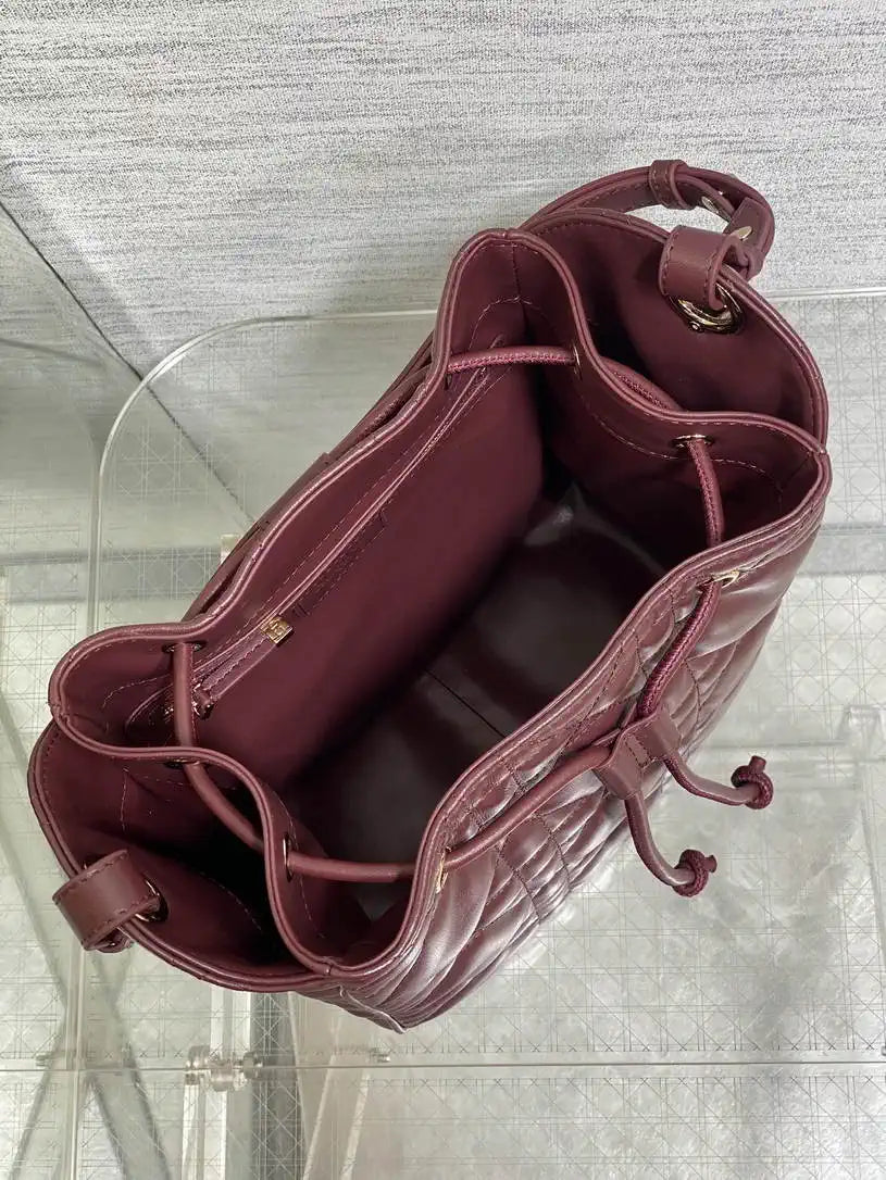 Dior Medium D-Motion Bag M2852 Wine Red Macrocannage Lambskin