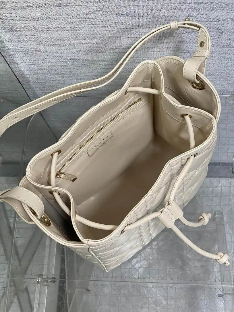 Dior Medium D-Motion Bag M2852 Ivory Macrocannage Lambskin