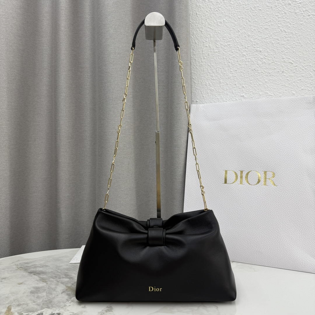 Dior Medium Dior Bow Bag Black Lambskin M0714OUQO_M900 Gold - Default Title - View 1