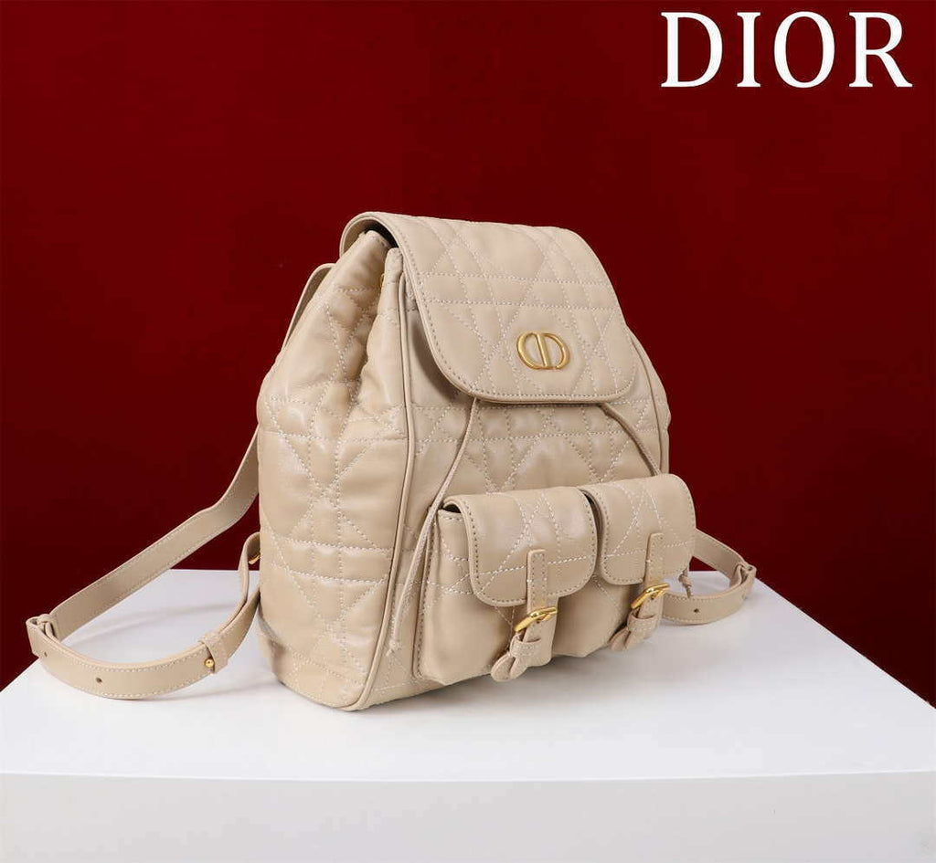 Dior Medium Dior Caro Backpack Apricot Macrocannage Lambskin M6301
