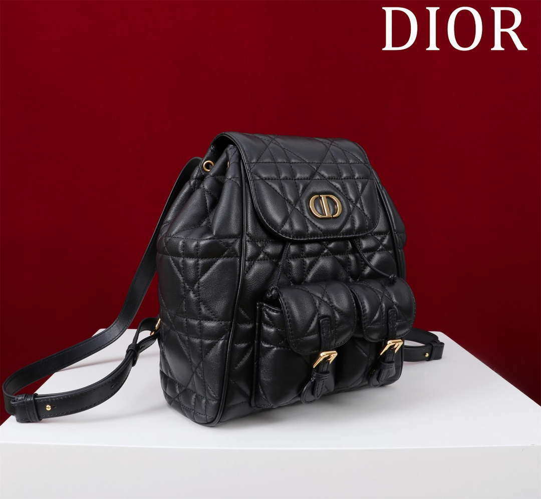 Dior Medium Dior Caro Backpack Black Macrocannage Lambskin M6301