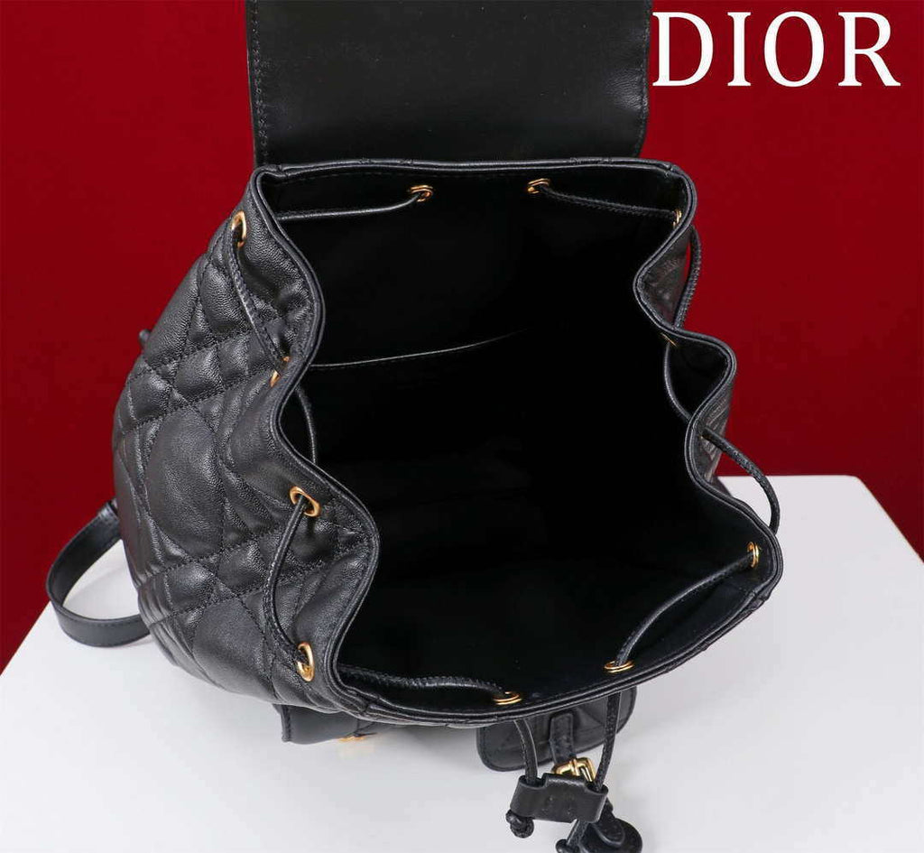 Dior Medium Dior Caro Backpack Black Macrocannage Lambskin M6301