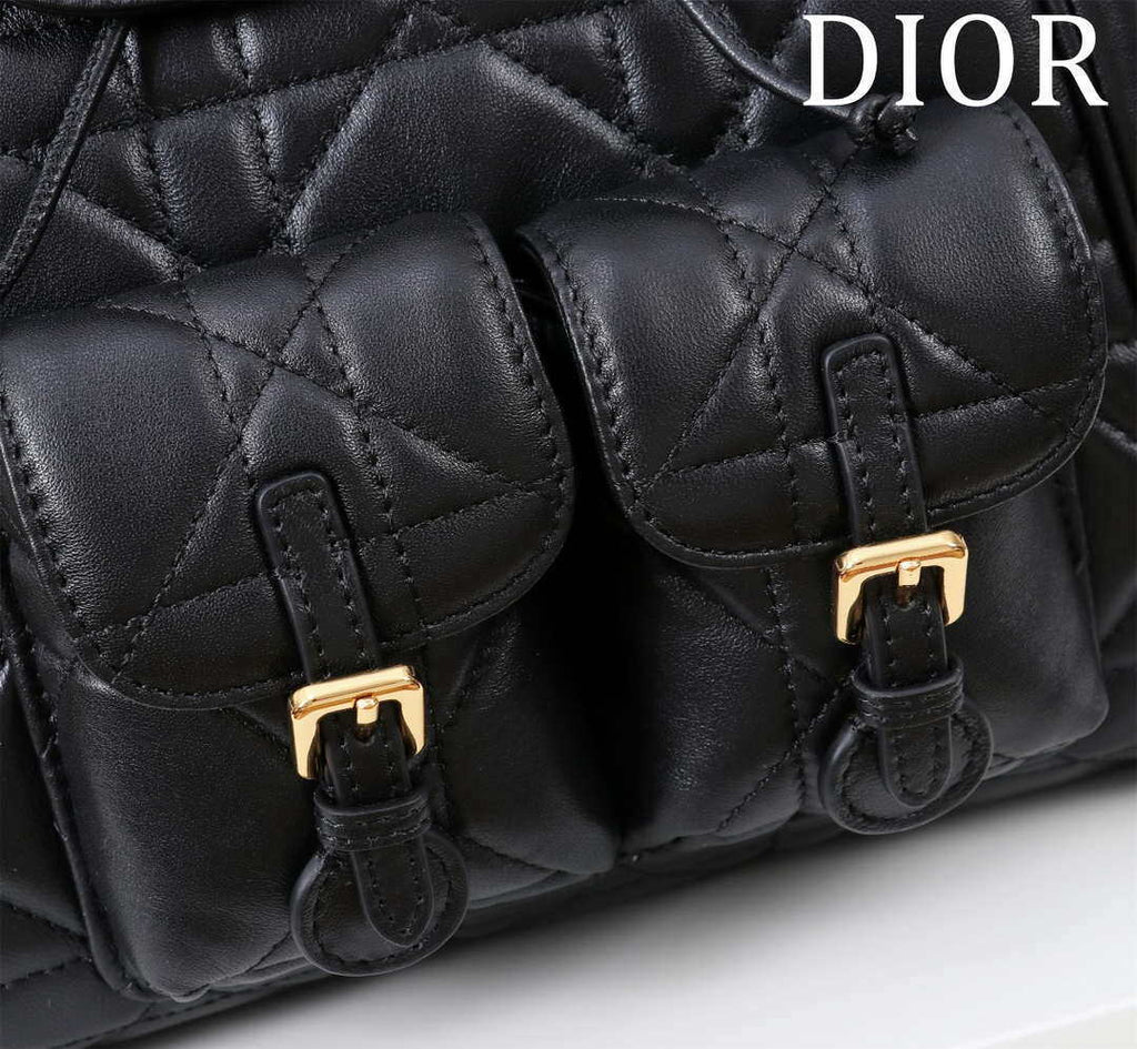 Dior Medium Dior Caro Backpack Black Macrocannage Lambskin M6301