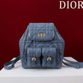 Dior Medium Dior Caro Backpack Navy blue Macrocannage Lambskin M6301 - Default Title - View 1