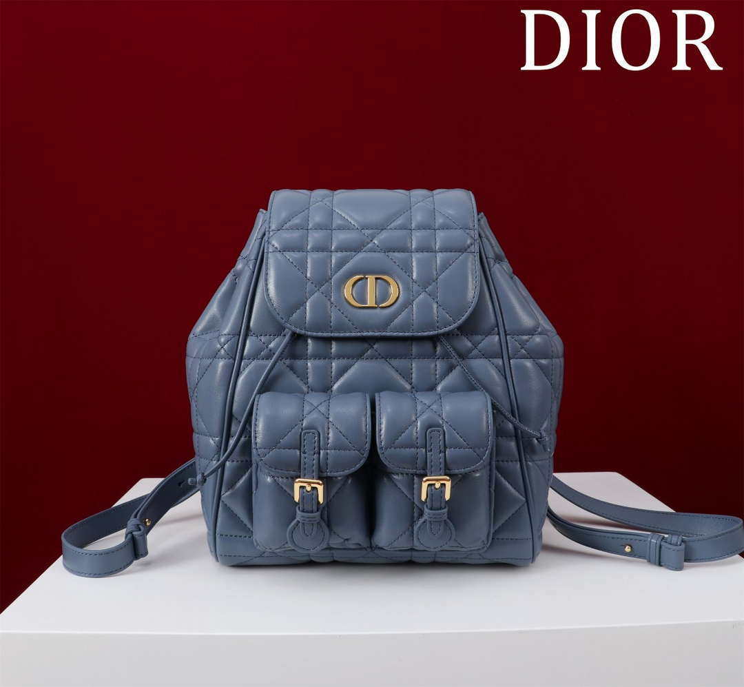 Dior Medium Dior Caro Backpack Navy blue Macrocannage Lambskin M6301