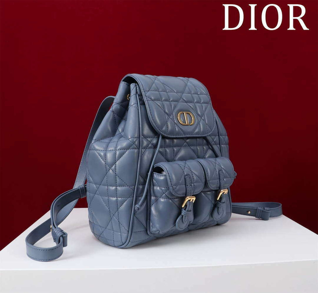 Dior Medium Dior Caro Backpack Navy blue Macrocannage Lambskin M6301
