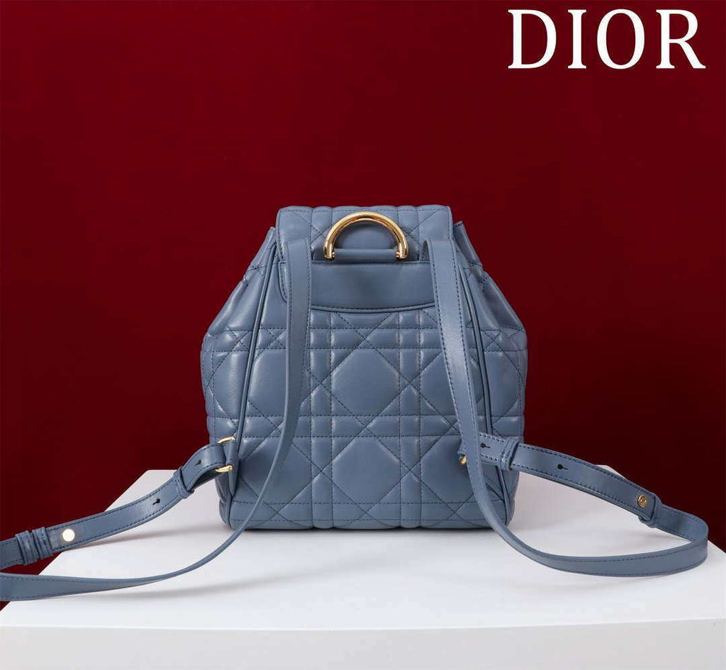 Dior Medium Dior Caro Backpack Navy blue Macrocannage Lambskin M6301