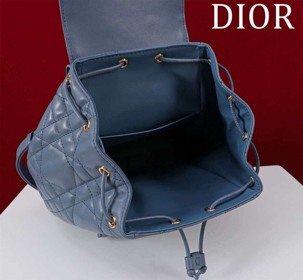 Dior Medium Dior Caro Backpack Navy blue Macrocannage Lambskin M6301
