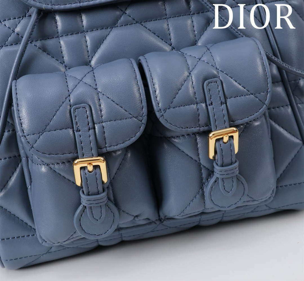 Dior Medium Dior Caro Backpack Navy blue Macrocannage Lambskin M6301