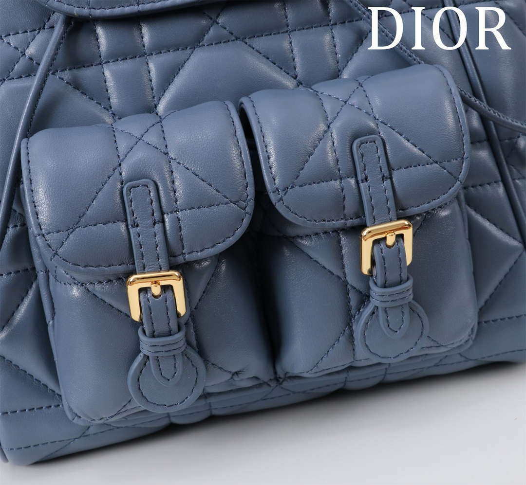 Dior Medium Dior Caro Backpack Navy blue Macrocannage Lambskin M6301