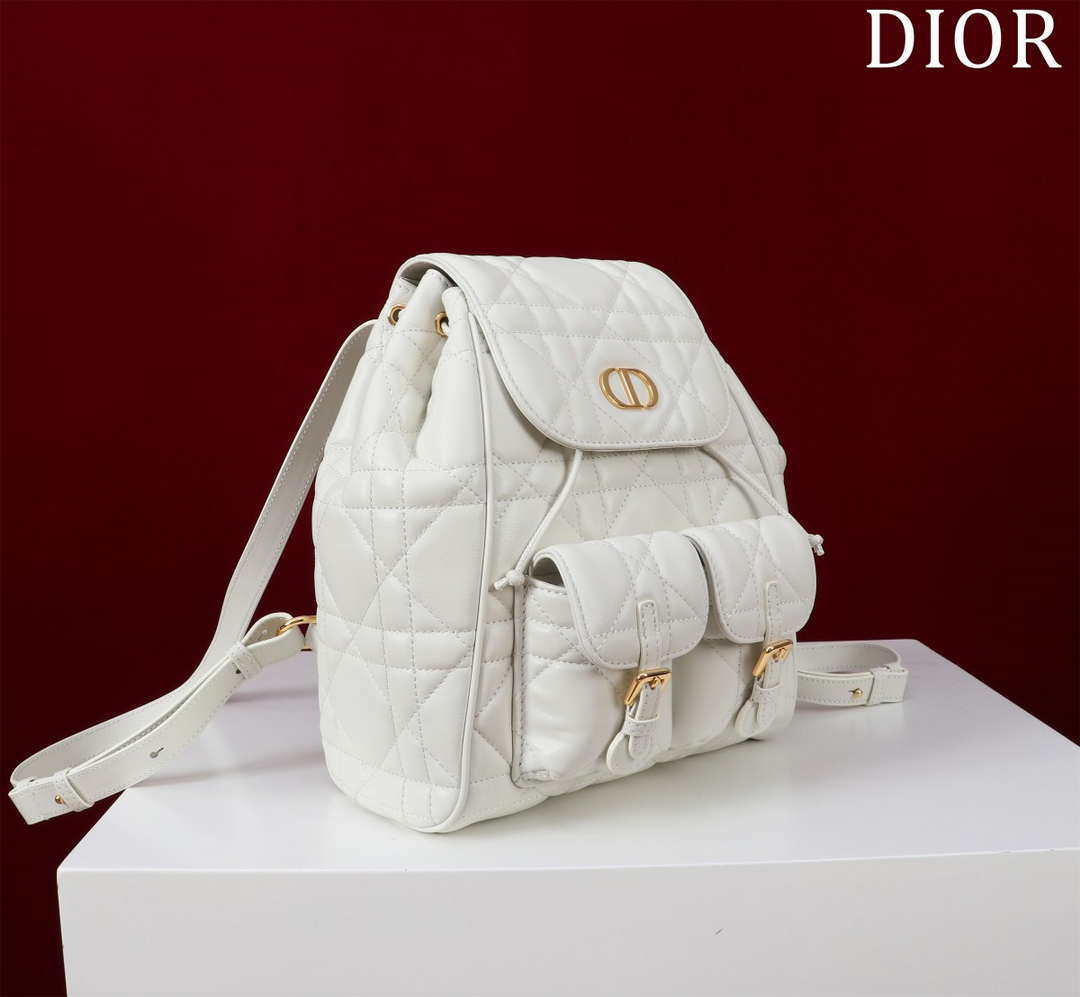 Dior Medium Dior Caro Backpack White Macrocannage Lambskin M6301