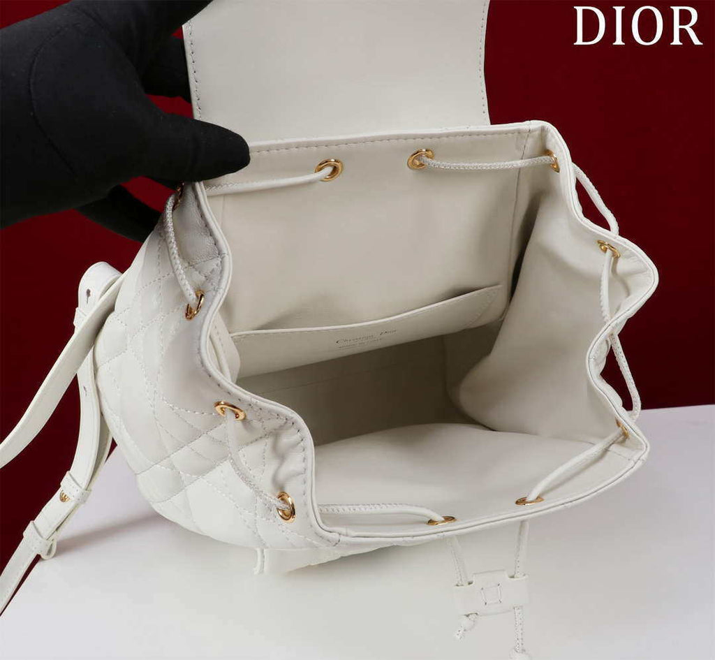 Dior Medium Dior Caro Backpack White Macrocannage Lambskin M6301