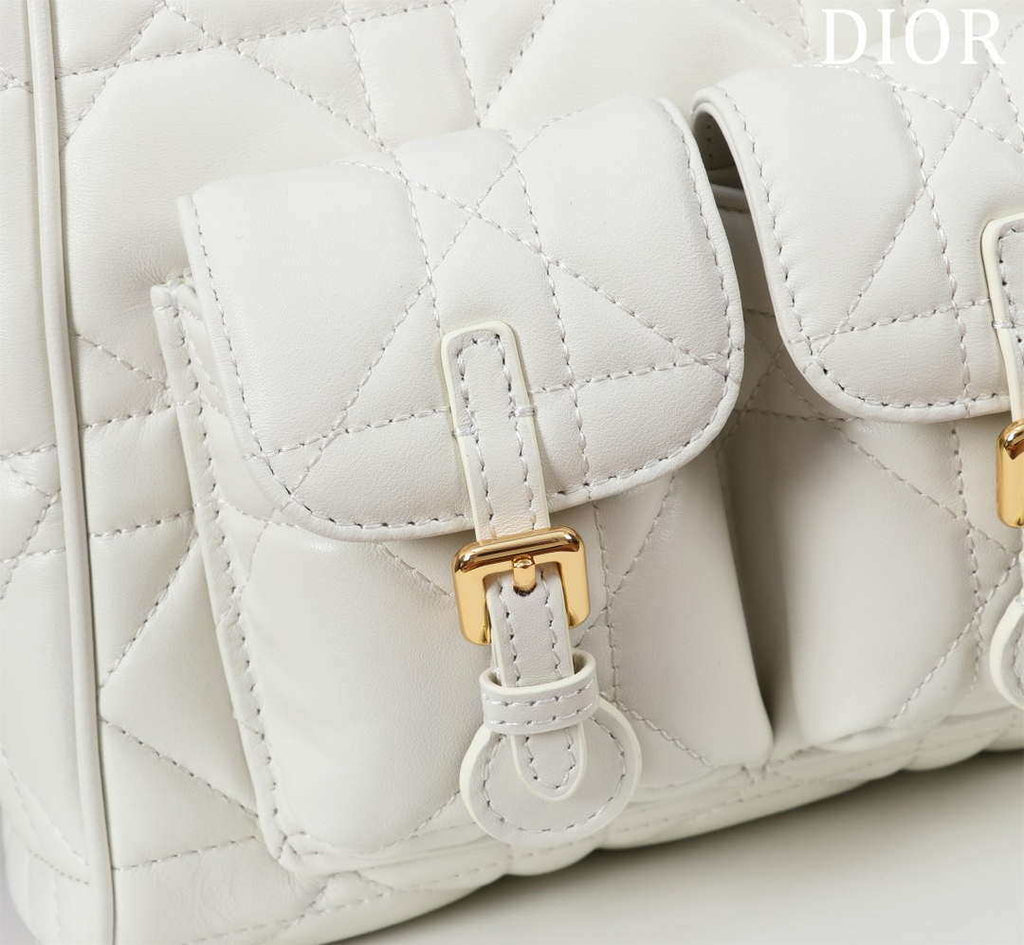 Dior Medium Dior Caro Backpack White Macrocannage Lambskin M6301