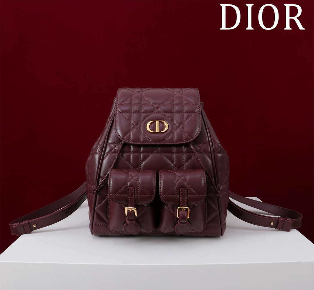 Dior Medium Dior Caro Backpack Wine Red Macrocannage Lambskin M6301
