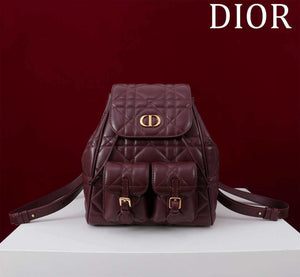 Dior Medium Dior Caro Backpack Wine Red Macrocannage Lambskin M6301 - Default Title - View 1