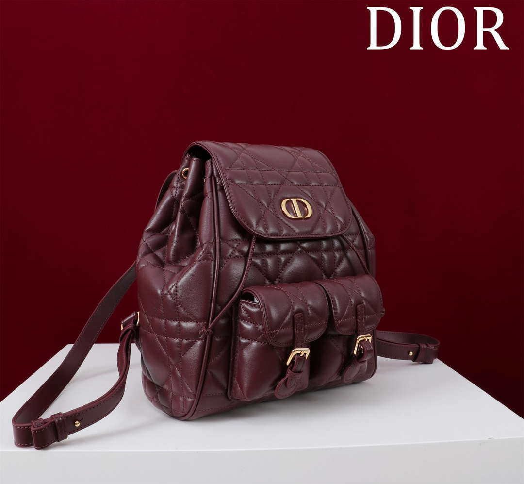 Dior Medium Dior Caro Backpack Wine Red Macrocannage Lambskin M6301