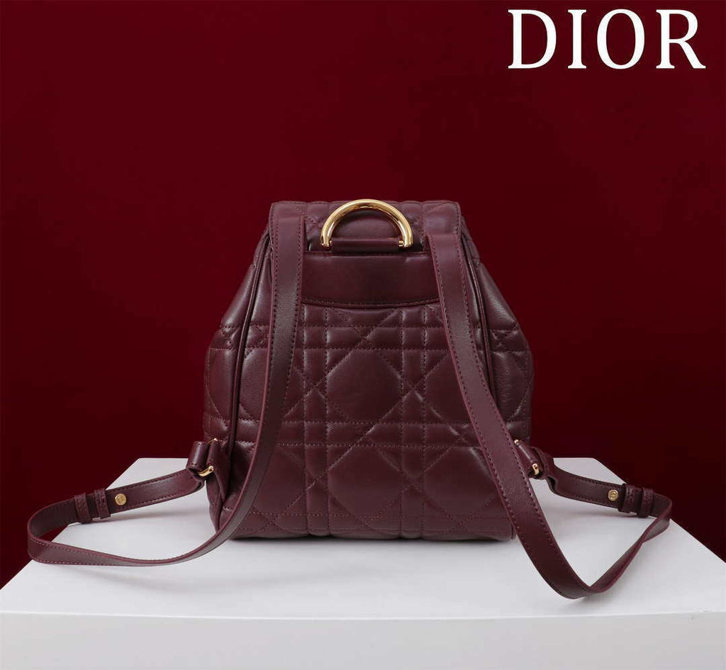 Dior Medium Dior Caro Backpack Wine Red Macrocannage Lambskin M6301
