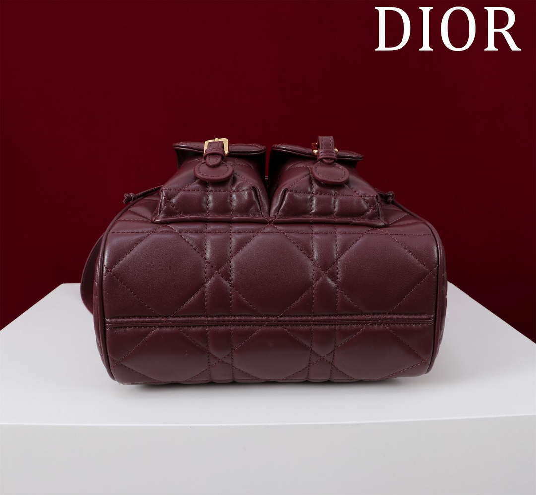 Dior Medium Dior Caro Backpack Wine Red Macrocannage Lambskin M6301