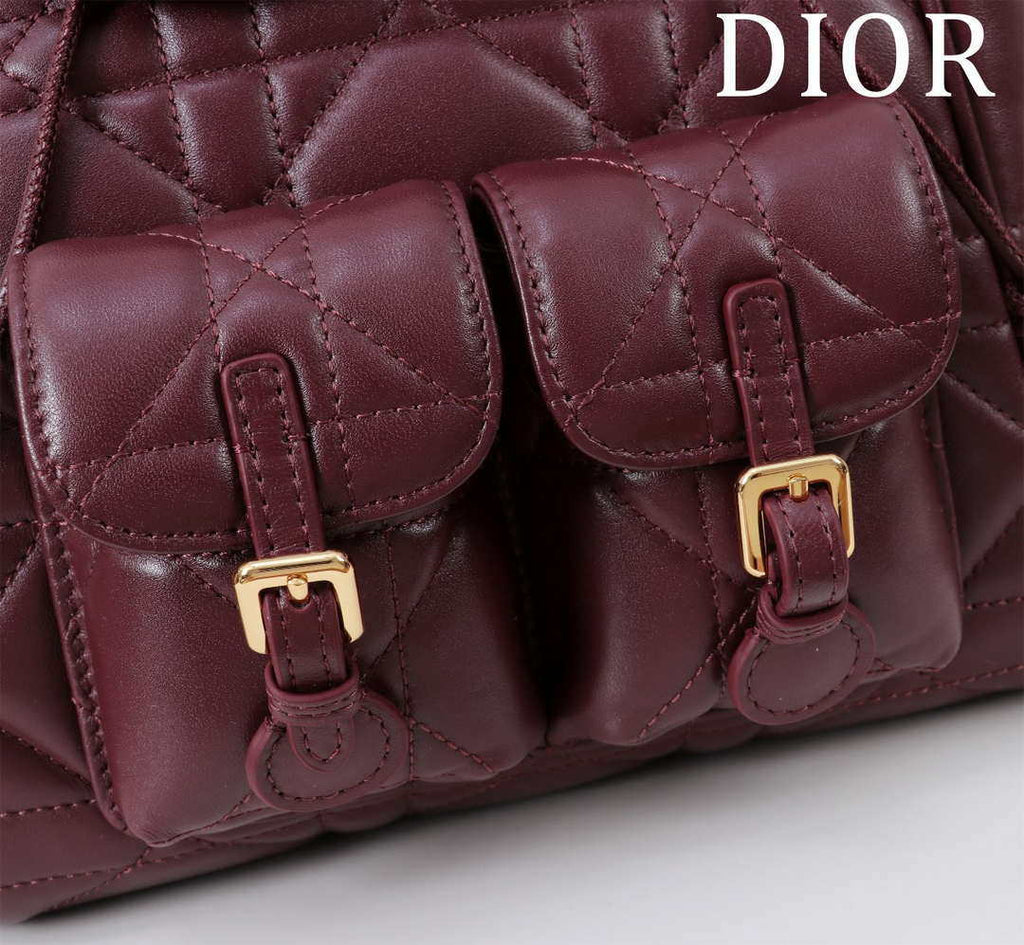 Dior Medium Dior Caro Backpack Wine Red Macrocannage Lambskin M6301
