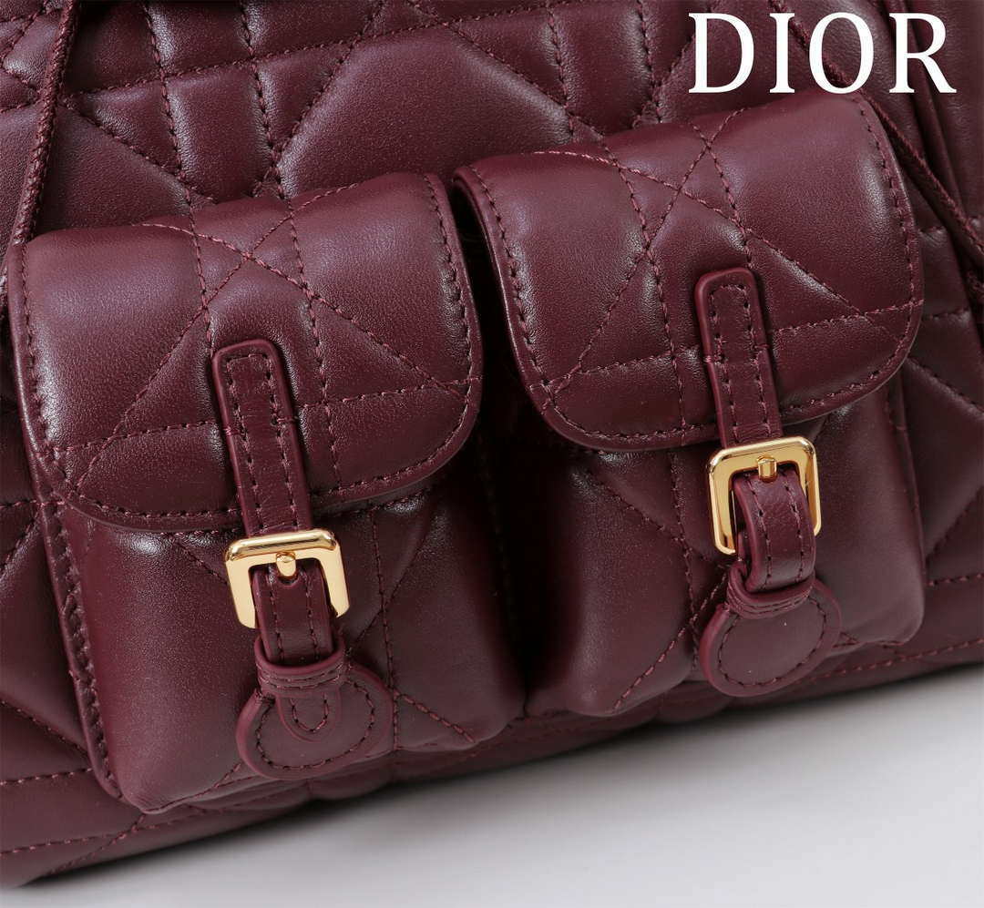 Dior Medium Dior Caro Backpack Wine Red Macrocannage Lambskin M6301