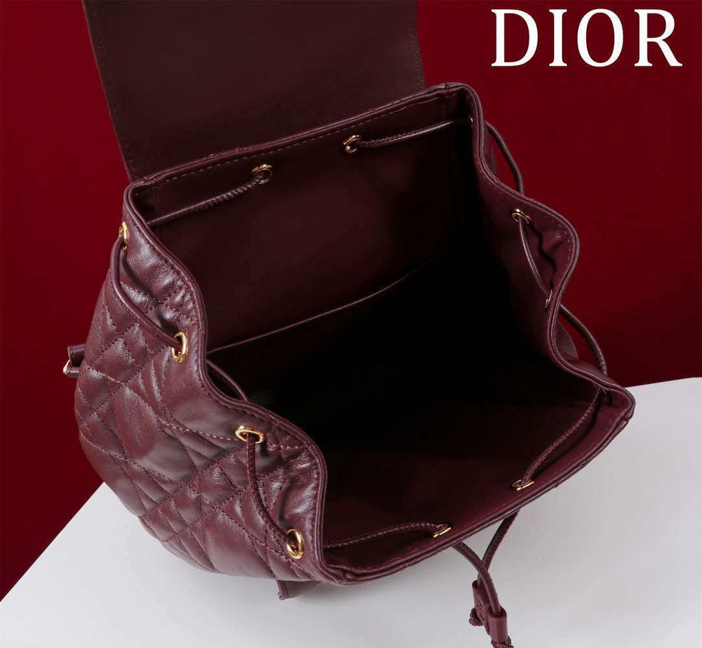 Dior Medium Dior Caro Backpack Wine Red Macrocannage Lambskin M6301