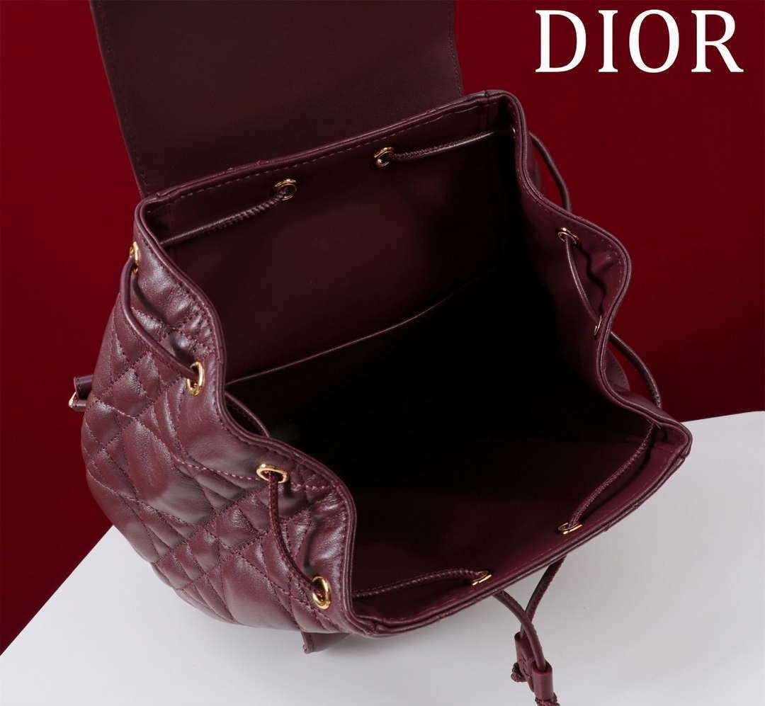 Dior Medium Dior Caro Backpack Wine Red Macrocannage Lambskin M6301