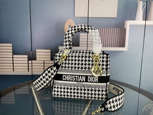 Dior Medium Lady D-Life Bag M0565 Butterfly Embroidery Black and White - Default Title - View 1