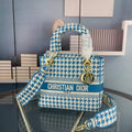 Dior Medium Lady D-Life Bag M0565 Butterfly Embroidery Blue and Beige - Default Title - View 1