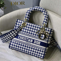 Dior Medium Lady D-Life Bag M0565 Navy Blue and White Butterfly Embroidery - Default Title - View 1
