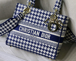 Dior Medium Lady D-Life Bag M0565 Navy Blue and White Butterfly Embroidery - Default Title - View 2