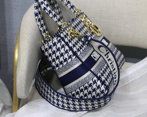 Dior Medium Lady D-Life Bag M0565 Navy Blue and White Butterfly Embroidery - Default Title - View 7