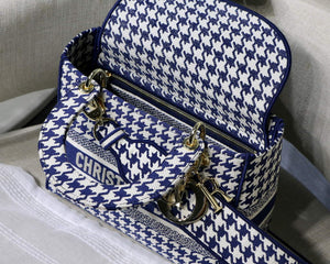 Dior Medium Lady D-Life Bag M0565 Navy Blue and White Butterfly Embroidery - Default Title - View 9