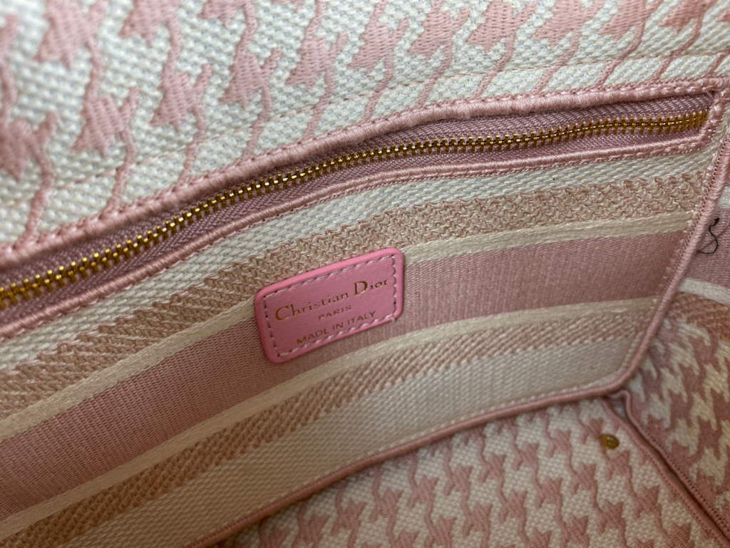 Dior Medium Lady D-Life Bag M0565 Butterfly Embroidery Pink and Beige