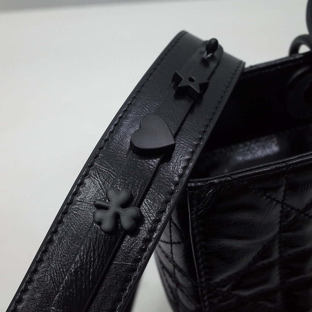 Dior Medium M1151 Lady D-Sire My ABCDior Bag Black Macrocannage Crinkled Calfskin