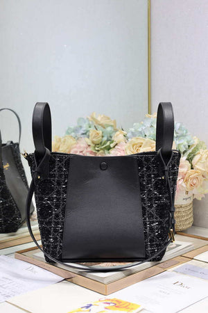 Dior Medium Signature Bucket Bag Black Dior Oblique Jacquard and Smooth Calfskin - Default Title - View 7